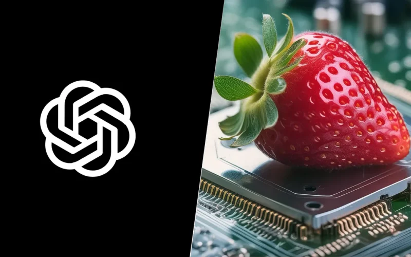 Open AI logo and Strawberry on Microprocessor