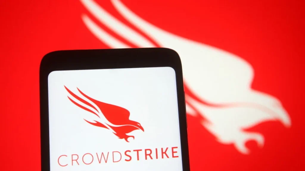 Crowdstrike Logo in mobile screen and as background